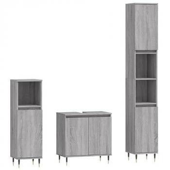 Set de muebles de baño 3 piezas madera contrachapada gris sonoma