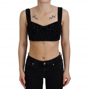 Dolce & Gabbana Black Leopard Cropped Bustier Corset Bra Top - IT40|S, Elegant Black Cotton Blend Bustier Corset Top, Black female, Sizes: XS