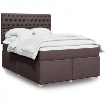 Cama Box Spring con Colchón de Tela Marrón Oscuro 140x190 cm