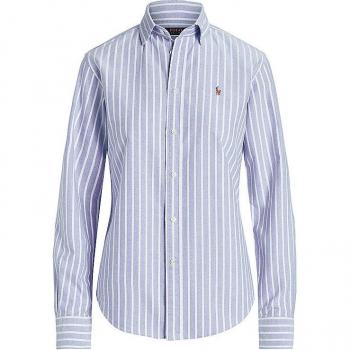 Camisa Oxford básica de mujer Polo Ralph Lauren con logo a contraste, color azul, talla 38
