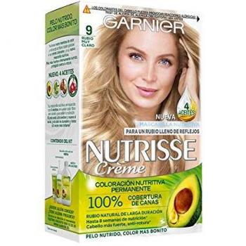 Garnier Nutrisse Creme Coloración Nutritiva Permanente, Tinte 100% Cobertura de Canas con Mascarilla Nutritiva de 4 Aceites - Tono 9 Rubio muy Claro