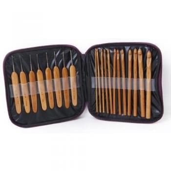 Set de 20 piezas de Agujas de Ganchillo de Bambú para Tejer - Con caja portátil