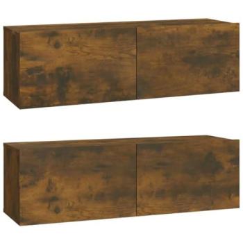 Mueble de TV de pared 2 piezas roble ahumado 100 x 30 x 30 cm madera de ingeniería almacenamiento espacioso