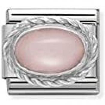 Charm Nomination Clásico de Acero y Plata con Piedra Ópalo Rosa 330503/22