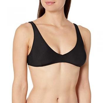 Volcom Simply Mesh Vneck Parte Superior Bikini, Mujer, Black, S
