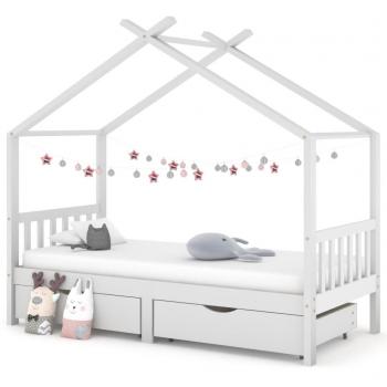 Cama infantil Día y Noche con estructura de madera maciza blanca, incluye cajones, tamaño 90x200 cm