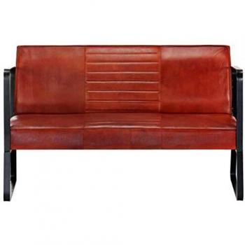 vidaXL Sofá 2 Plazas Piel Auténtica Diseño Estilo Retro Vintage Elegante Sillón Tapizado Cuero Verdadero Patas Reposabrazos Metal Hierro Marrón Negro
