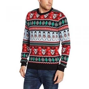 British Christmas Jumpers Comic Xmas - Black - Mens Christmas Jumper-Suéter Hombre,    Negro XL