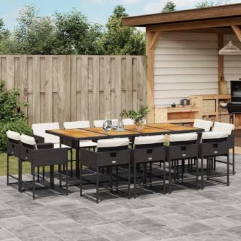 13-Piece Black Poly Rattan Garden Dining Set with Cushions