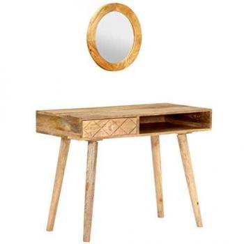 Rustic Mango Wood Dressing Table with Round Mirror
