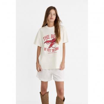 Stradivarius Oversized Printed T-Shirt - White - Size M
