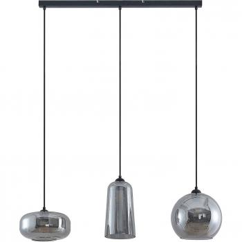 Lámpara colgante Wilja de Lucande, 3 luces, gris humo, estilo vintage, hecha de vidrio, para salón y comedor, con portalámparas E27