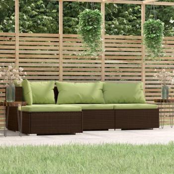 4-Piece Brown Poly Rattan Garden Lounge Set with Cushions