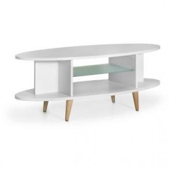 Mesa de centro Serie Roncesvalles 2474 Topkit ovalada con Estante Cristal para Salón Comedor en Color Blanco y Medidas 47x120x50