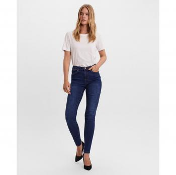 Vero Moda Women's Mid-Rise Skinny Jeans in Dark Blue Denim