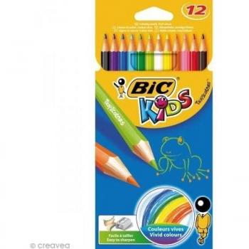 Bic - 12 Crayons couleurs Tropicolors, couleurs vives assorties, idéal pour école