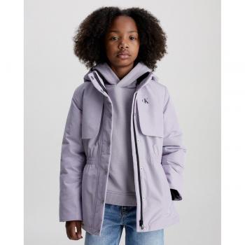 Chaqueta acolchada de niña lila con capucha Calvin Klein