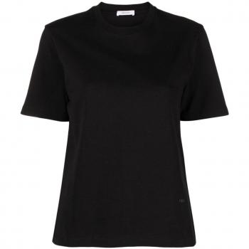 Ferragamo Women's Black Cotton T-Shirt with Logo Print, Size Small