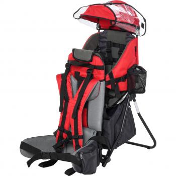 HOMCOM Mochila Portabebés Plegable con Techo Impermeable y Base de Soporte - Rojo/Verde
