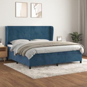 Cama box spring suave con colchón de terciopelo azul oscuro 200x200 cm