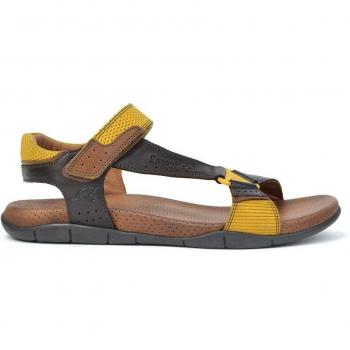 Sandalias de hombre KANGAROOS de piel con cierre adherente, color marrón y mostaza