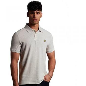 Lyle & Scott Men's Plain Short Sleeve Polo Shirt - Cotton and Elastane, Light Grey Marl