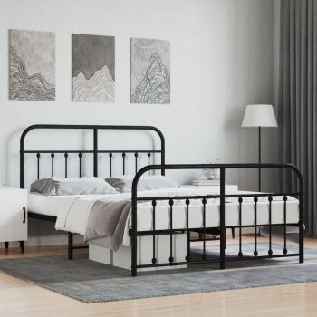 vidaXL Metal Bed Frame without Mattress with Footboard Black 135x190cm