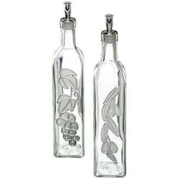 KitchenCraft World of Flavours - Juego de Botellas de Aceite y Vinagre con Motivos Decorativos, Hechas de Cristal, 500 ml