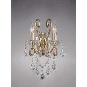 Vela aplique de pared con interruptor, 2 bombillas, color oro y cristal