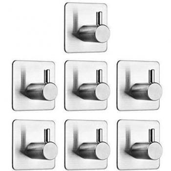 Auxmir 7 Piezas Ganchos Adhesivos, Soporte de Pared para Toallas de Baño, Cocina y Baño, Acero Inoxidable 304, Adhesivo 3M, Plata