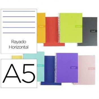 Cuaderno espiral liderpapel a5 crafty tapa forrada 80h 90 gr rayado horizontal con margen colores surtidos.