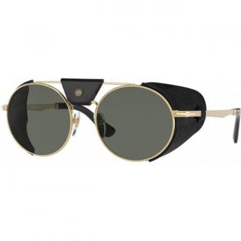 Persol PO2496SZ Polarized Sunglasses with Removable Leather Accessories, Unisex Round Gold, Size: 52 MM, Color: 114958