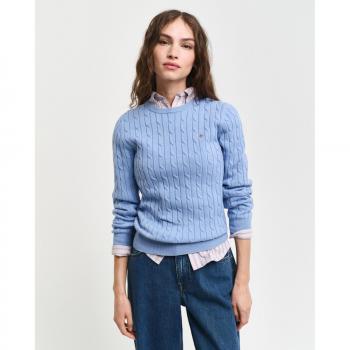 Jersey de mujer Gant Stretch Cable Azul con punto trenzado y cuello redondo