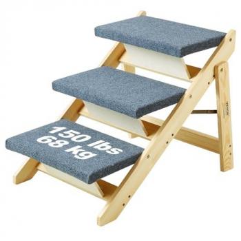 VEVOR 3-Step Foldable Wooden Pet Stairs and Ramp for Easy Access to Beds, Sofas, and Cars