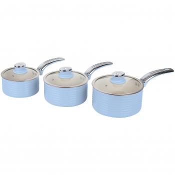 Batería de Cocina Retro 3 Piezas Aluminio Prensado Azul