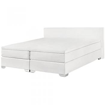 Cama Continental Doble 180 x 200 cm de Piel Sintética Blanca con Colchón de Muelles Embolsados President