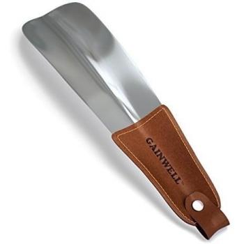 Calzador GAINWELL - Calzador de acero inoxidable con correa de cuero - Adecuado para todos los tamaños de pie - Fácil de utilizar, perfecto para viajar - Accesorio clásico para caballeros