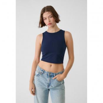 Navy Blue Sleeveless Cotton Top - Size S