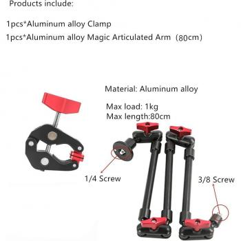 Brazo Articulado Mágico de 32 para Cámara DSLR, Videocámara, Smartphone y Webcam con Abrazadera de Montaje en Pared