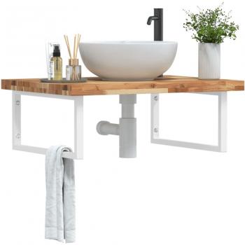 Estante de lavabo de pared acero y madera maciza de acacia Marrón