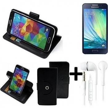 TOP SET: 360° Funda Smartphone para Samsung Galaxy A5, negro + Auriculares | Función de stand Caso Monedero BookStyle mejor precio, mejor funcionamiento - K-S-Trade | Funda Universal Caso Monedero cubierta del tirón Monedero Monedero
