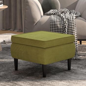 Taburete de terciopelo verde claro con patas de madera Vidaxl