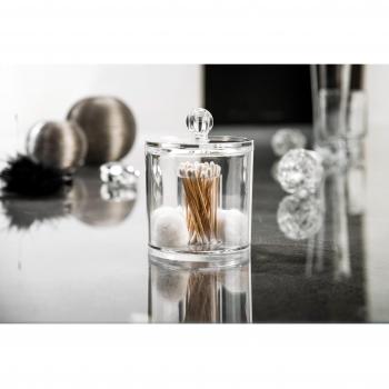Compactor Cotton Bud/Wool Holder with Lid, Small Bathroom Storage Unit, 9.7 x 9.7 x 12cm, Transparent, Polystyrene, RAN5058