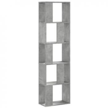 Librería de 5 estantes de hormigón gris y madera, dimensiones 45x23,5x162,5 cm