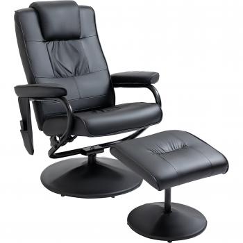 HOMCOM Sillón de Masaje Eléctrico Relax Giratorio con Taburete Reposapiés, Control Remoto y 10 Zonas de Masaje, 77x84x95 cm, Negro