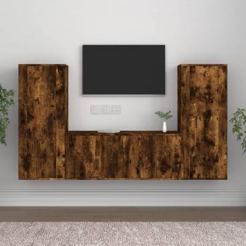 Set de muebles para TV 3 piezas en madera contrachapada de roble ahumado