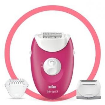 Epilador Braun Silk-épil 3 SE 3-276 3 en 1 con pinzas, rosa y blanco, para rasurar y recortar áreas sensibles