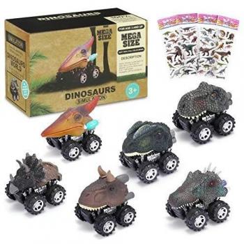 joylink Coches Dinosaurios, 6PCS Pull Back Coches de Juguete de Dinosaurios Realistas Dino Cars Toys Cumpleaños para Niños Juguetes para de 3+ Años