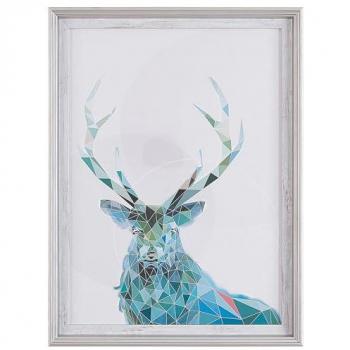 Cuadro de Pared Enmarcado Estampado de Ciervo Azul con Marco Blanco 30 x 40 cm Diseño Escandinavo Minimalista