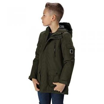 Regatta Kelby - Chaqueta impermeable reflectante aislante para niños, Kelby - Chaqueta impermeable reflectante aislante, Infantil, color verde oscuro, tamaño XS